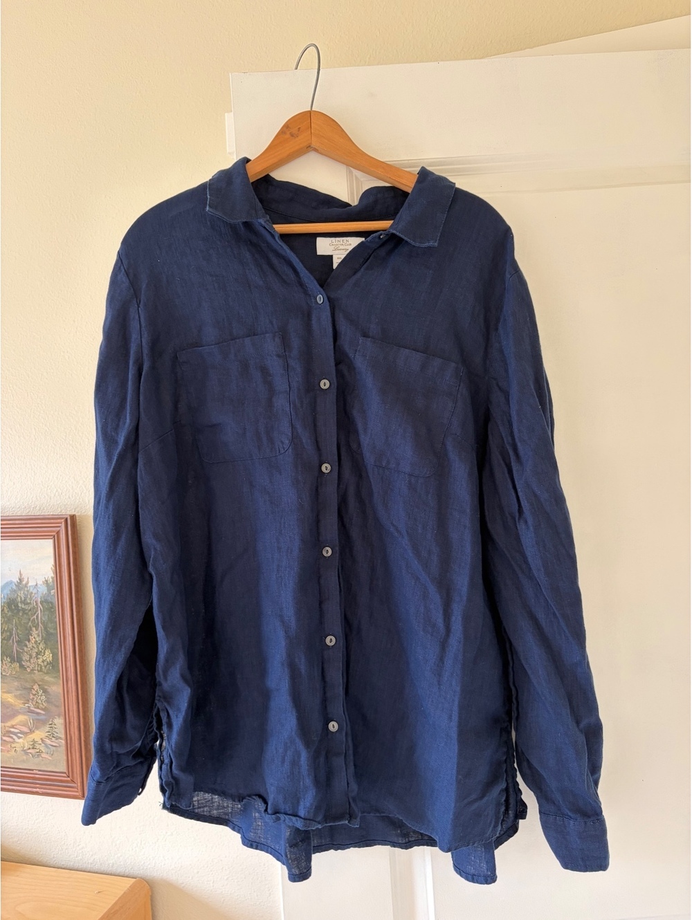Linen Navy Button Up